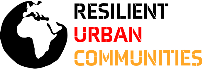 Globe with focus on AFrica with the project title "Resilient Urban Communitites"